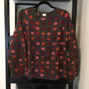 J.Jill Sweater; Silk Acrylic Wool; Gray w/ Red & Coral Pattern; Size L